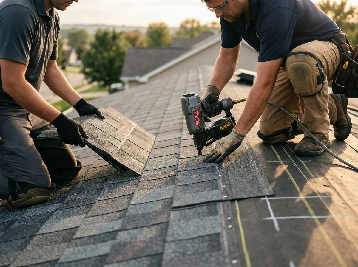 Professional roofer working on a residential roof in San Luis Obispo
